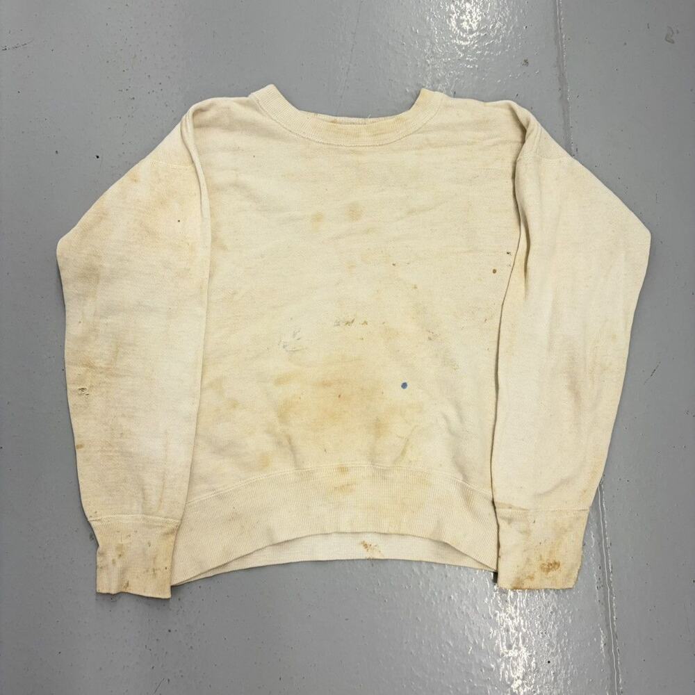 Vintage 60s White Cotton Blank Distressed Sweatshirt